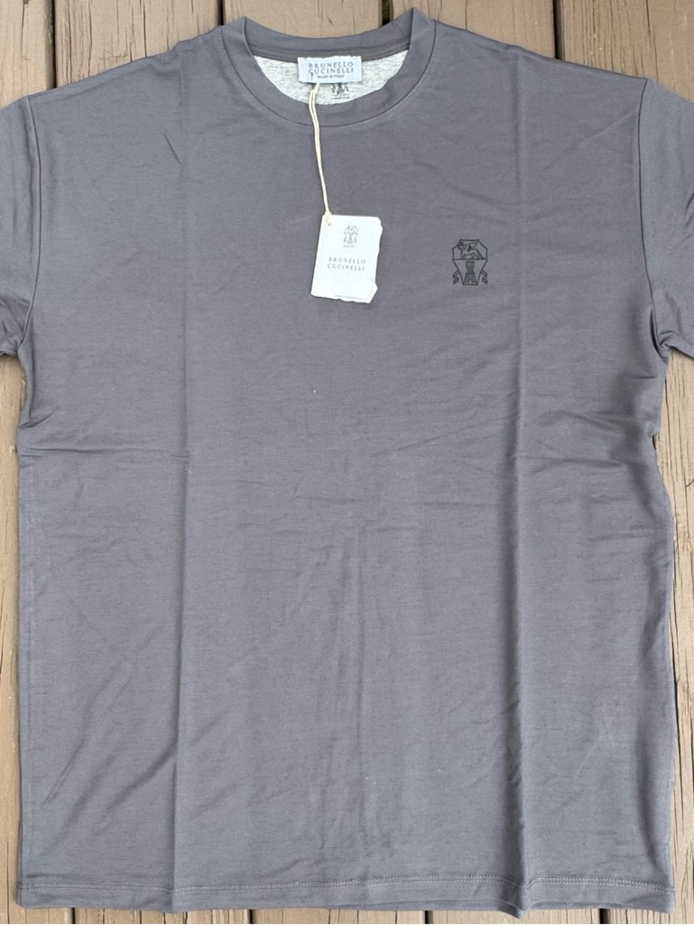 Brunello Cucinelli Men's Slate Gray Short Sleeve Logo Tee